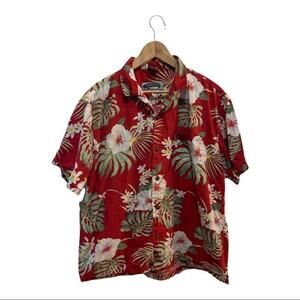 Hawaiian Shirt by Palmwave Red and Floral Button Down Short Sleeve Top Men's L